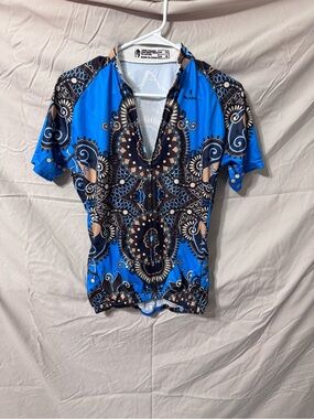 Women's Blue Paisley-Print Short Sleeve Cycling Jersey